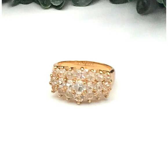 Boutique | Jewelry | Vintage Gold Tone Ring 3 Rows Of Clear Rhinestones ...
